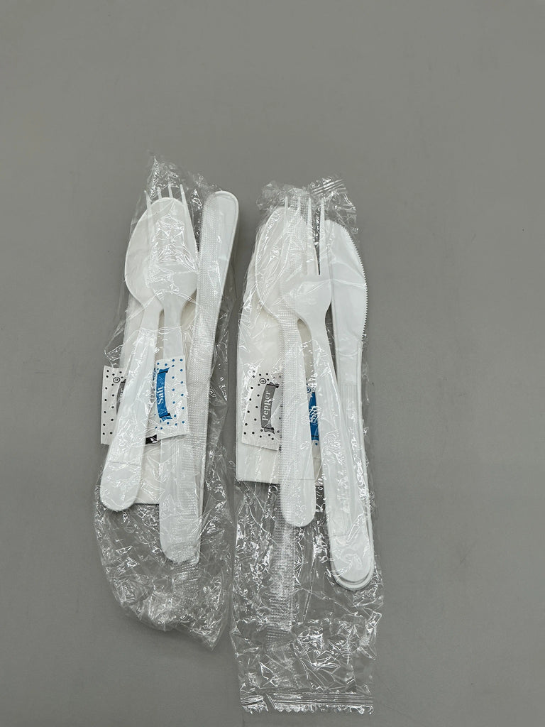HEAVY WEIGHT WRAPPED PLASTIC CUTLERY KIT 6IN1 WHITE