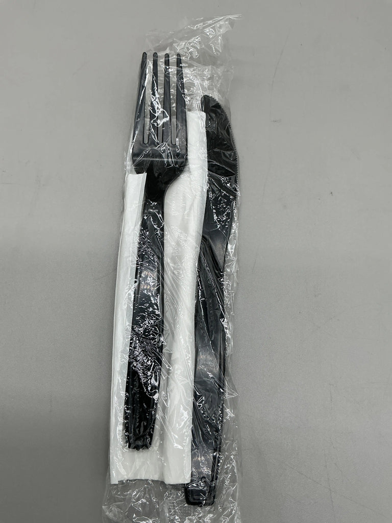 EXTRA HVY WT, BLACK CUTLERY KIT(FORK,KNIFE,NAPKIN)