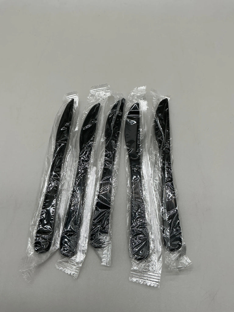 HEAVY WEIGHT BLACK POLYPROPYLENE INDIVIDUAL WRAPPED KNIFE