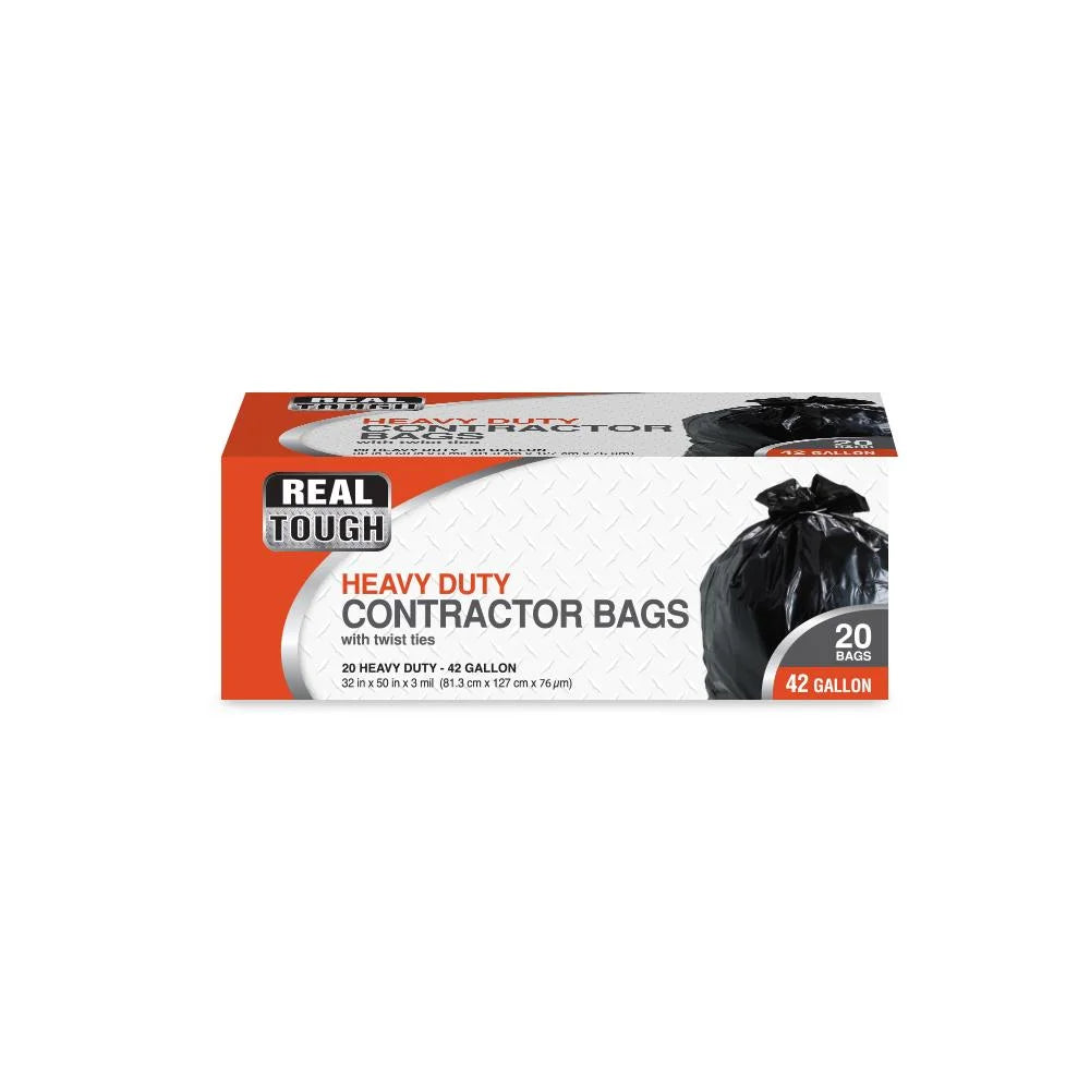 HEAVY DUTY CONTRACTOR BAGS WITH TWIST TIES 42GAL - REAL TOUGH