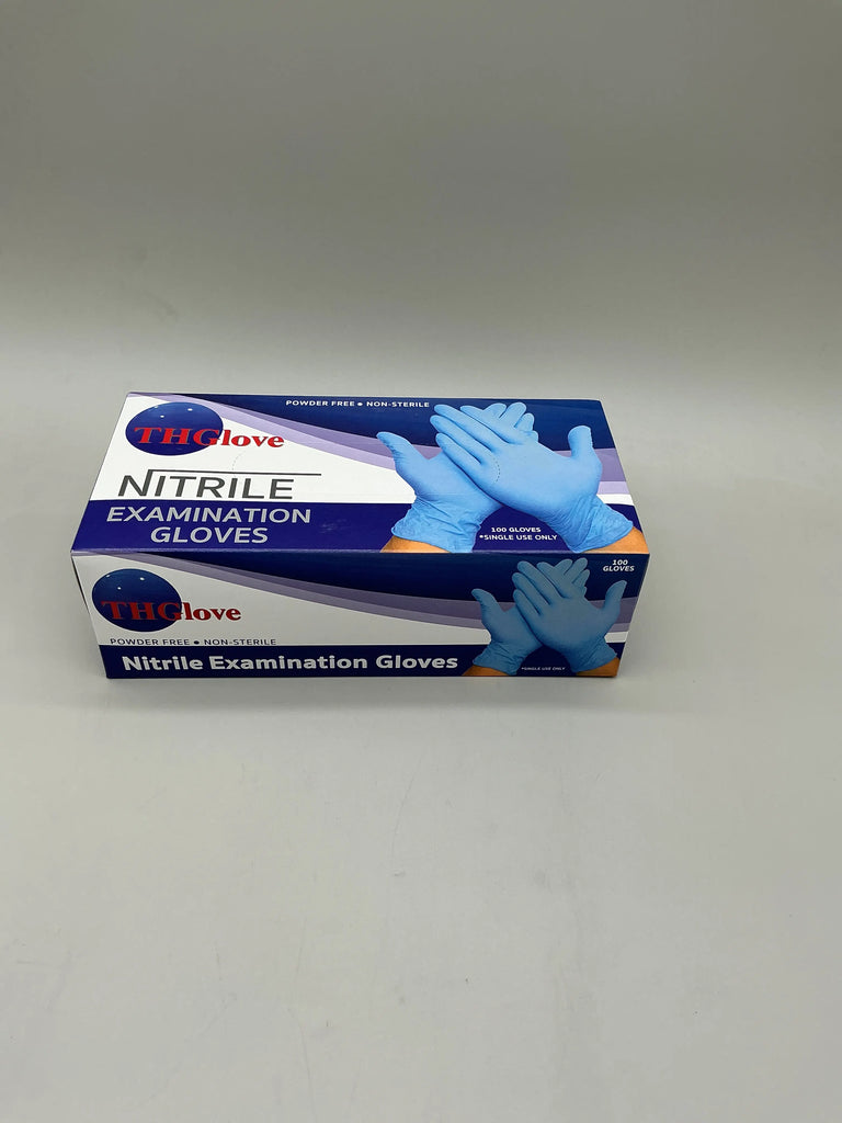 BLUE NITRILE EXAMINATION GLOVES POWDER FREE AND NON-STERILE MEDIUM SIZE - THGLOVE