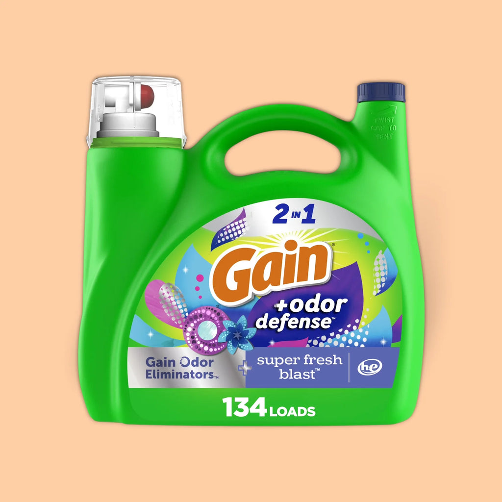GAIN + ODOR DEFENSE + SUPER FRESH BLAST LIQUID LANUDRY DETERGENT 194 FL OZ
