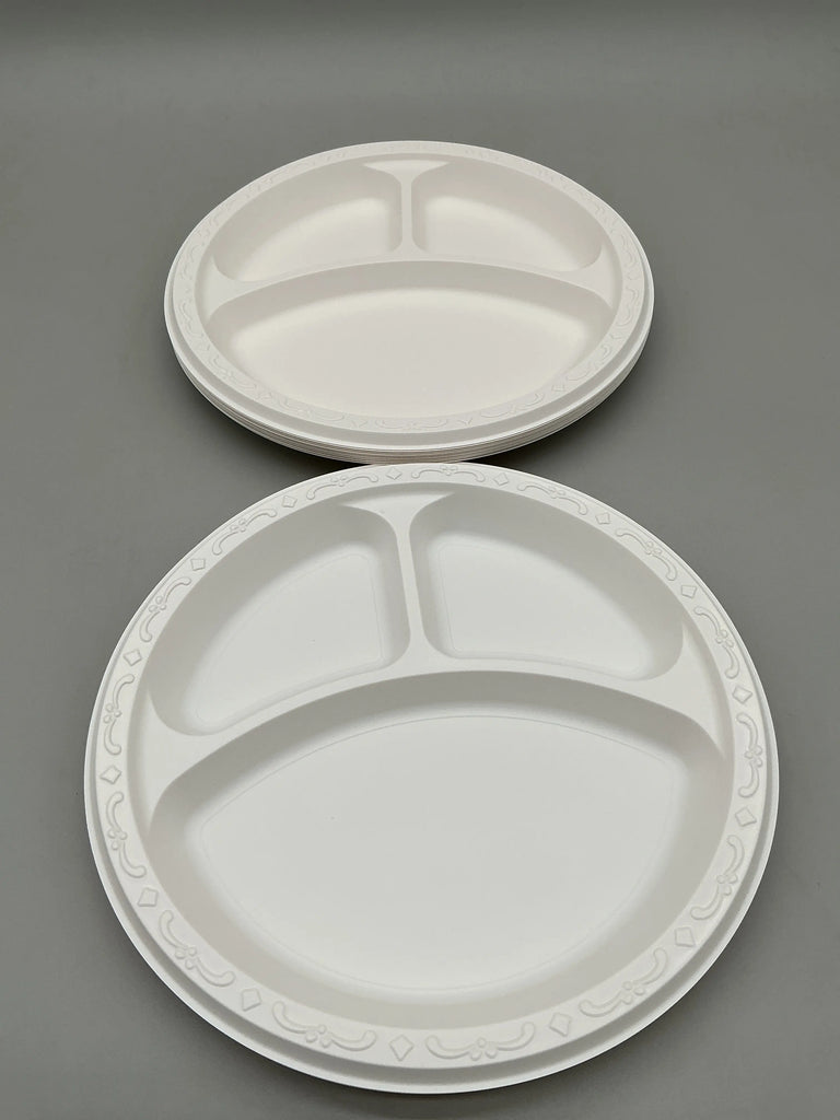 9" PLATE 3 COMPARTMENT PP- PEBBLE, IVORY - ECOPAXINC