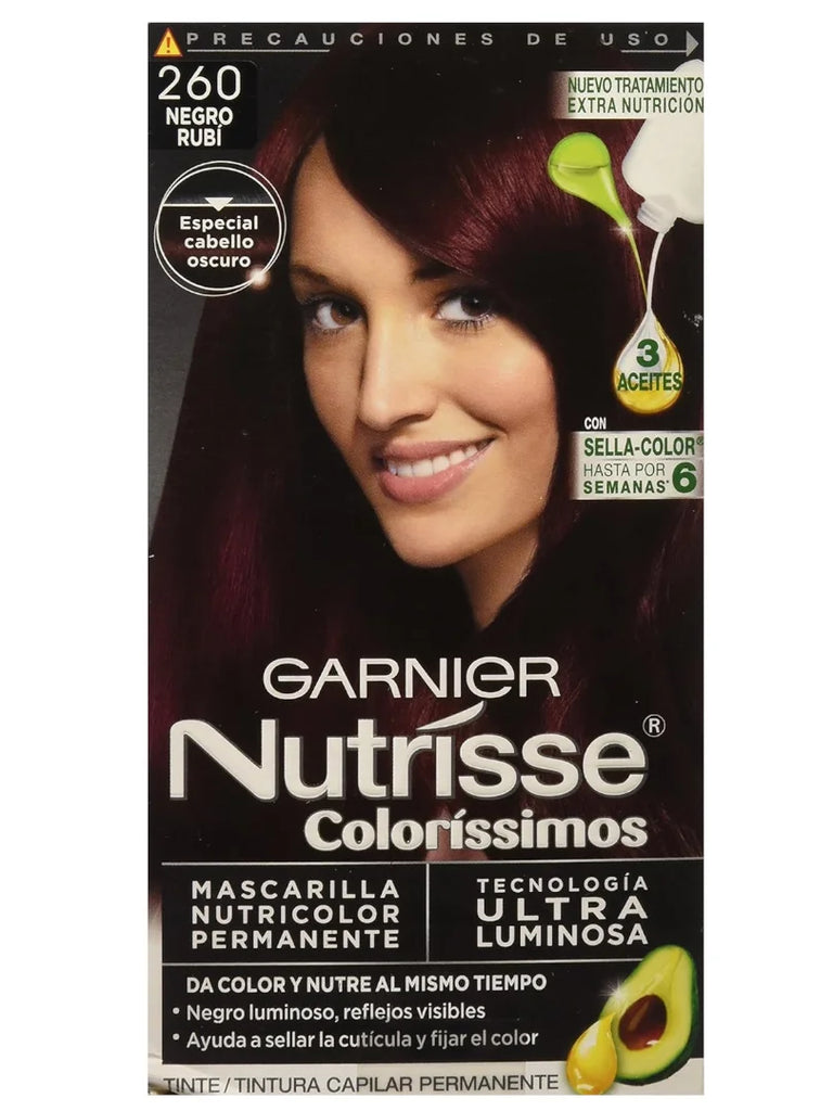 GARNIER NUTRISSE COLORISSIMOS 260 NEGRO RUBI VISIBLEEN BASES OSCURAS 67.5 ML