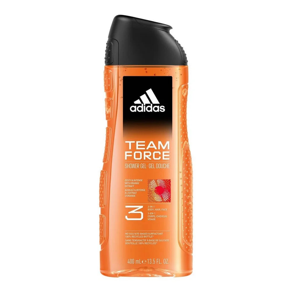 ADIDAS SHOWER GEL TEAM FORCE 3 IN 1 BODY/HAIR/FACE ORANGE EXTRACT 400 ML