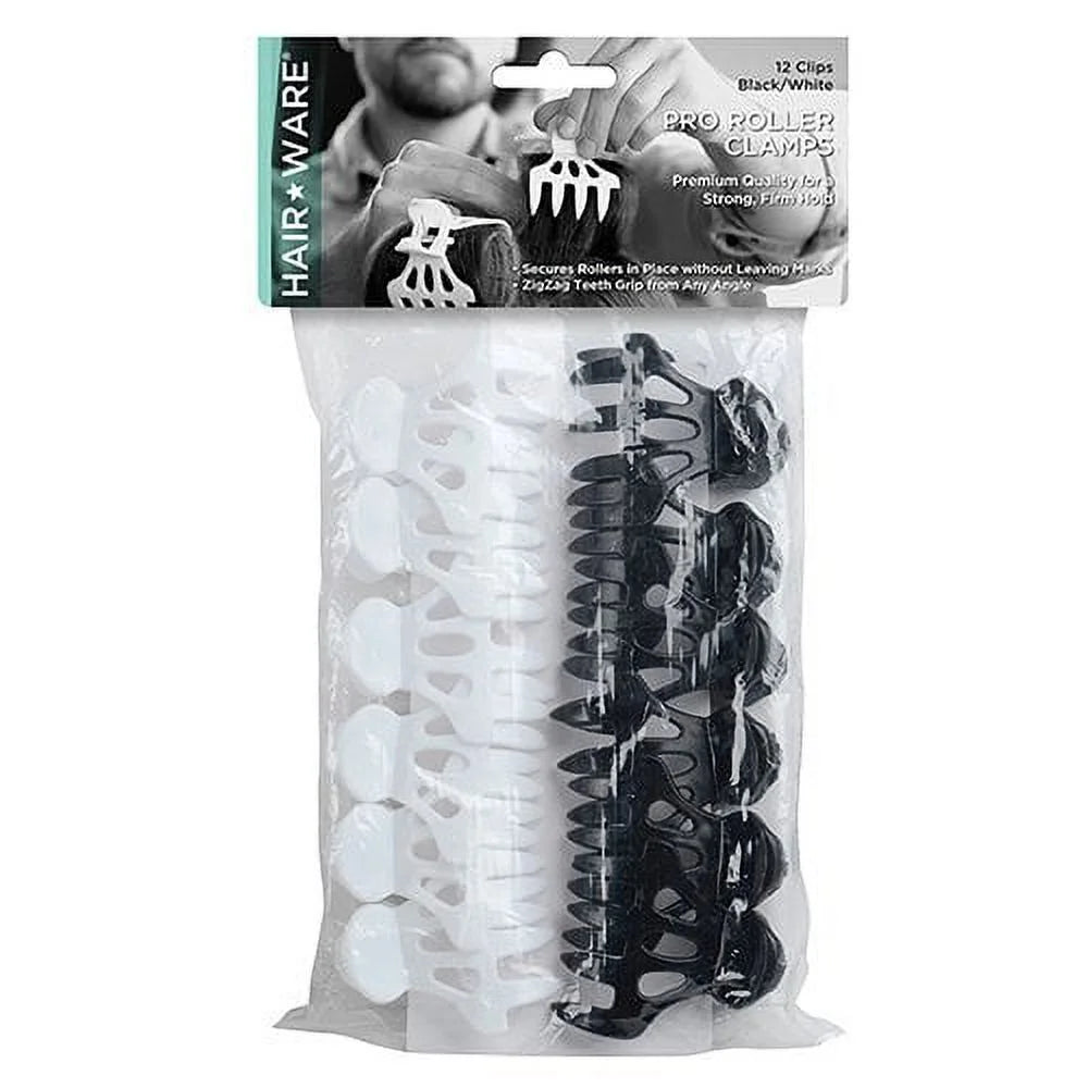12 CLIPS BLACK/WHITE PRO ROLLER CLAMPS