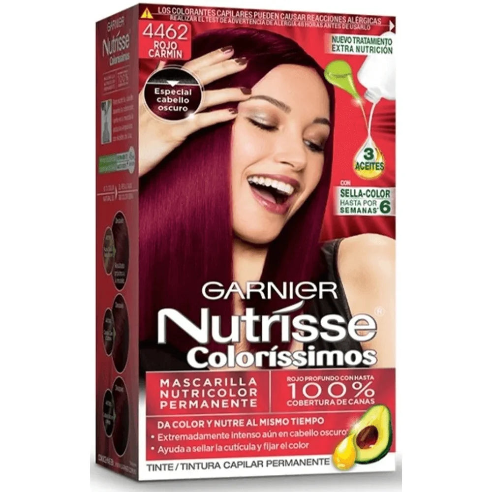 GARNIER NUTRISSE COLORISSIMOS 4462 ROJO CARMIN VISIBLEEN BASES OSCURAS 67.5 ML
