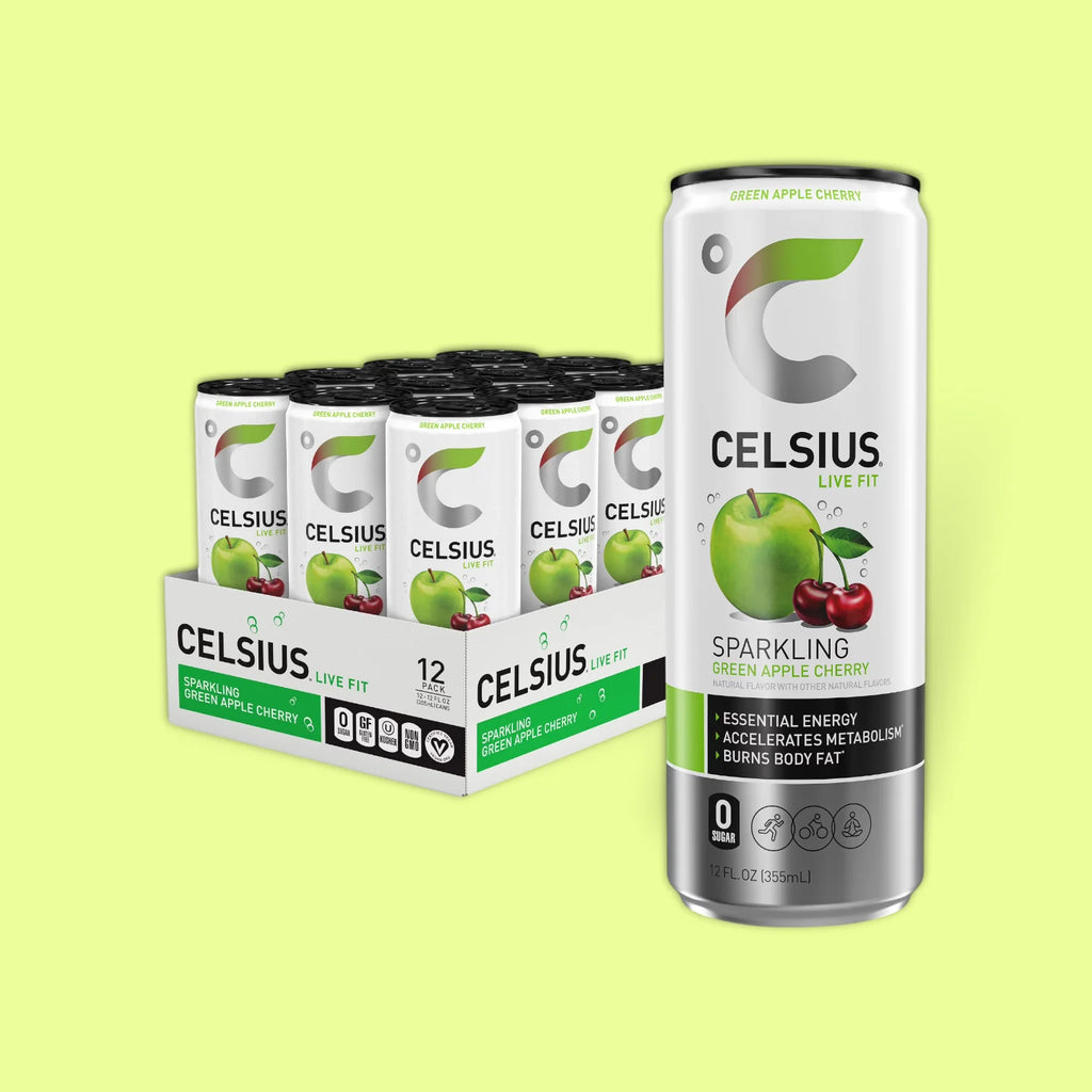 CELSIUS GRN APL CHRY 12/12 OZ