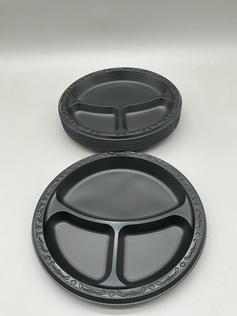 9" BLACK PLATE 3 COMPARTMENT MINERAL FILLD PP - VWG EARTH