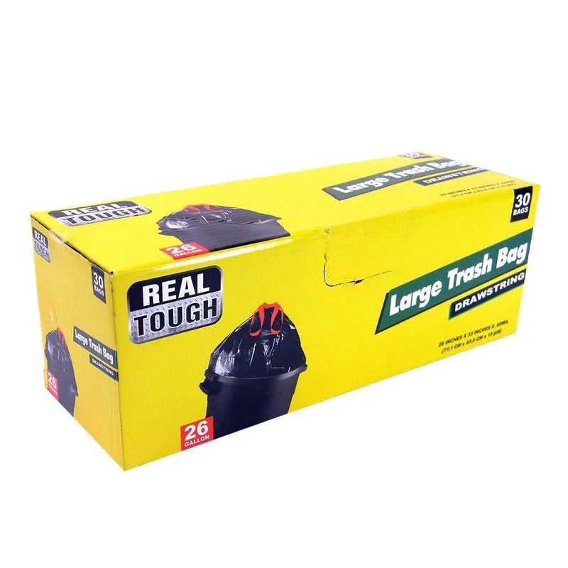 LARGE TRASH BAGS WITH DRAWSTRING 26GAL - REAL TOUGH