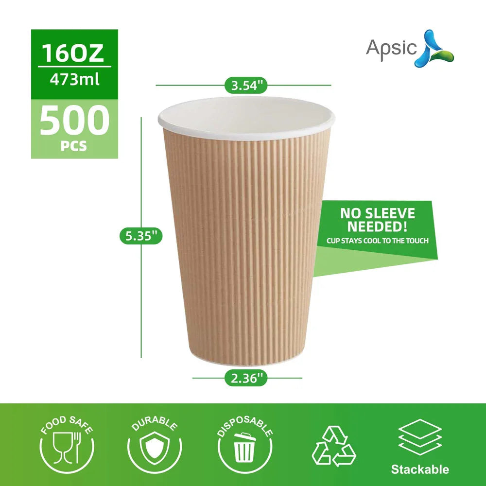 16 OZ DOUBLE WALL RIPPLE KRAFT PAPER HOT CUP
