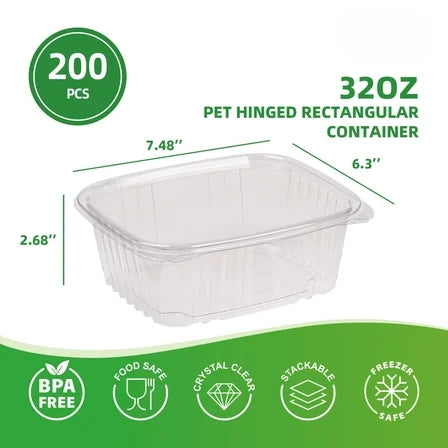 32 OZ PET HINGED RECTANGULAR CONTAINER