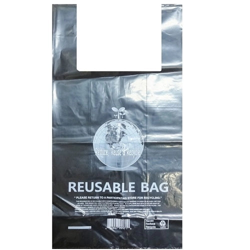 12" * 7" * 22" REUASABLE T-SHIRT CARRY OUT BAGS BLACK LDPE