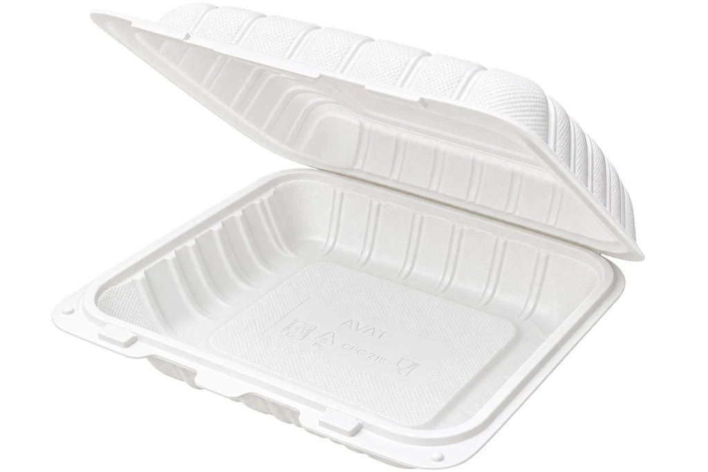 7*7*1 COMP PP WHITE HINGED FOOD CONTAINER