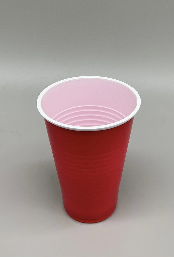 7 OZ PLASTIC CUP 2 TONE RED & WHITE