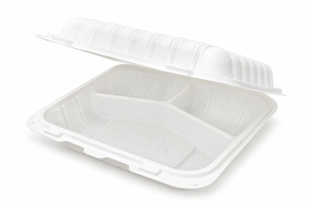 7*7*3 COMP PP WHITE HINGED FOOD CONTAINER